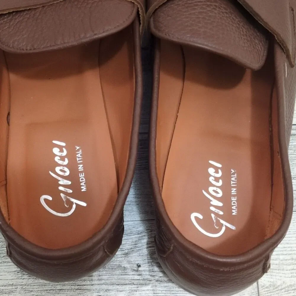 Givocci Mens Brown Tumbled Leather Penny Loafers Italy 43 US 10